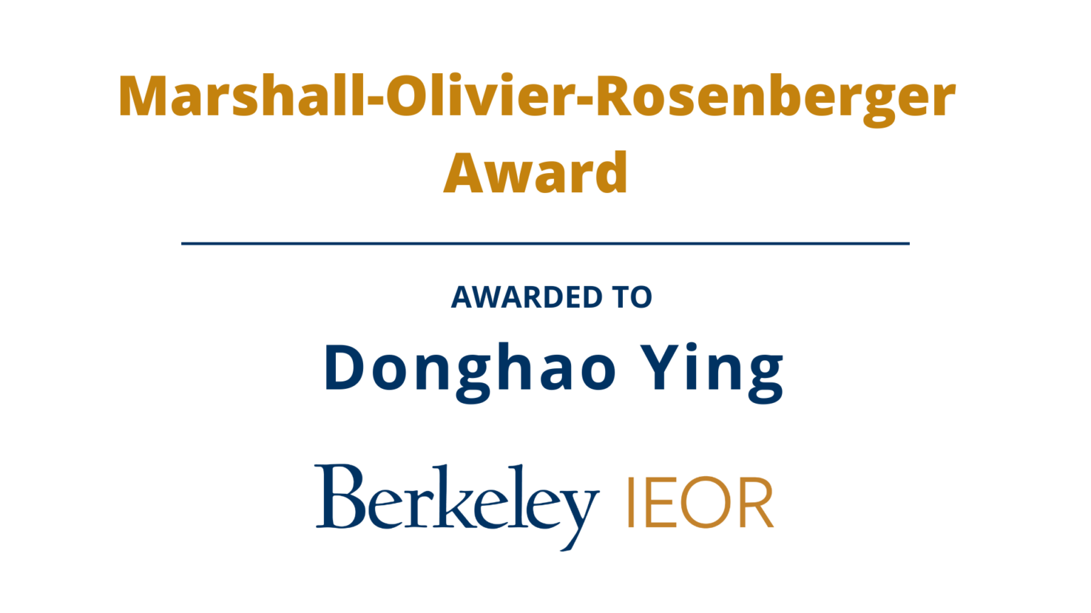 Donghao Ying, 2023 Marshall Olivier Rosenberger Award Recipient