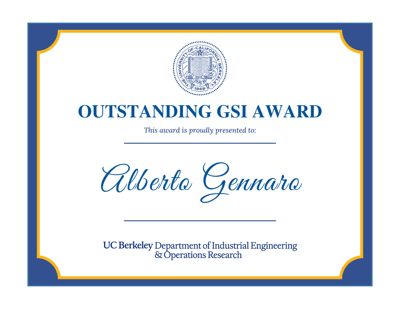 Outstanding GSI Award Alberto Gennaro