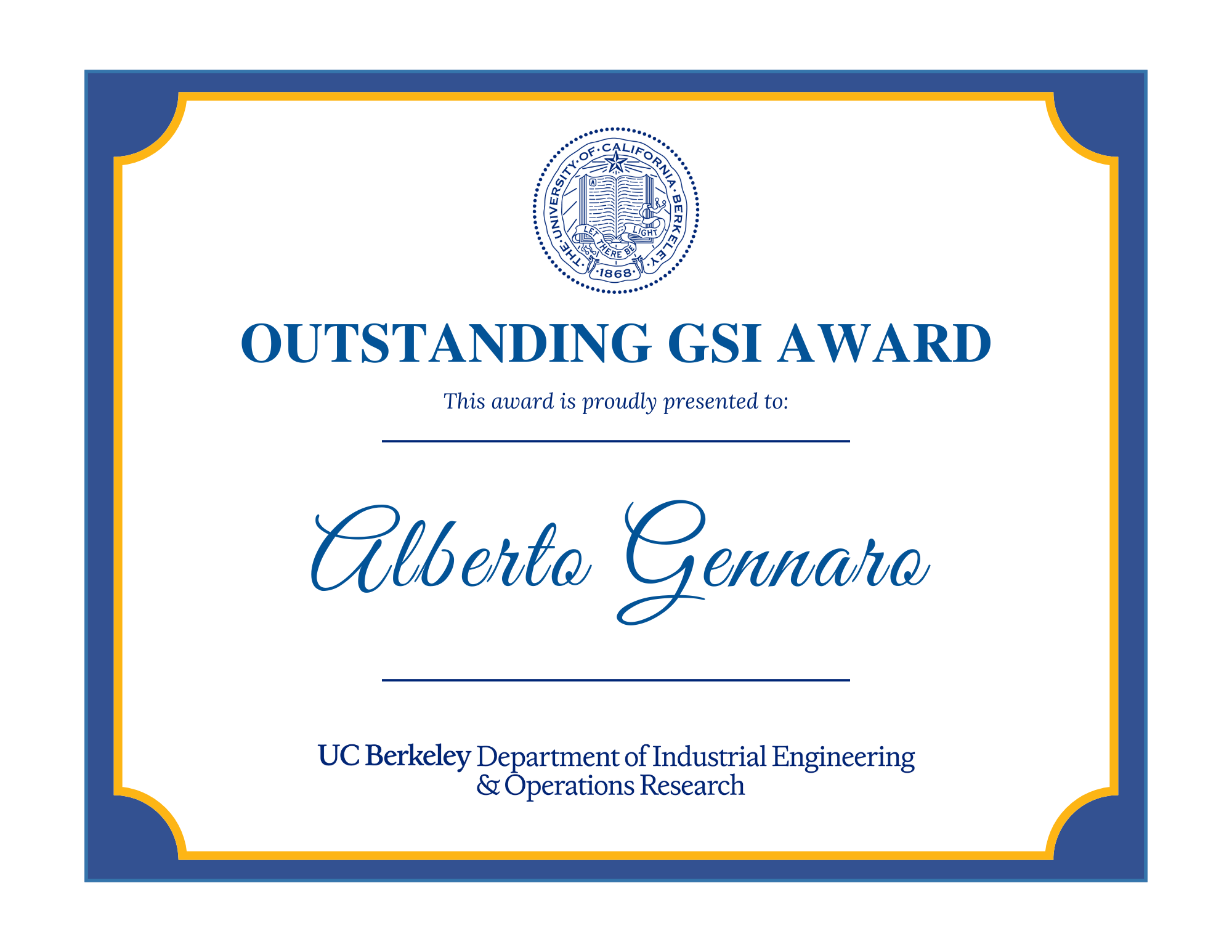 Outstanding GSI Award Alberto Gennaro