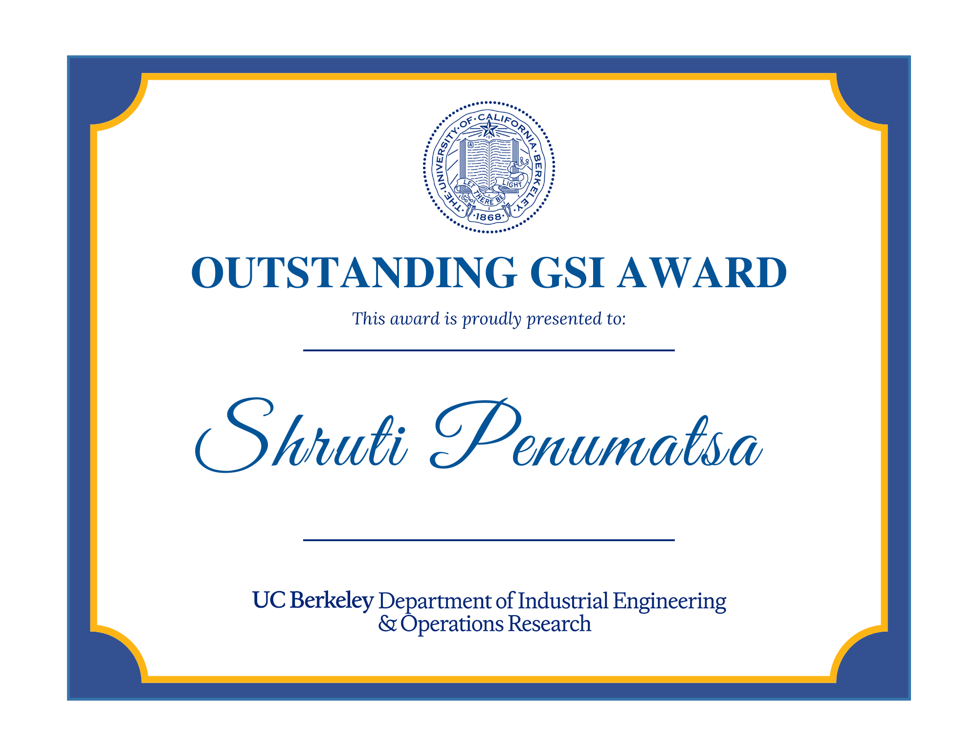 Outstanding GSI Award presented to Shruti Penumatsa
