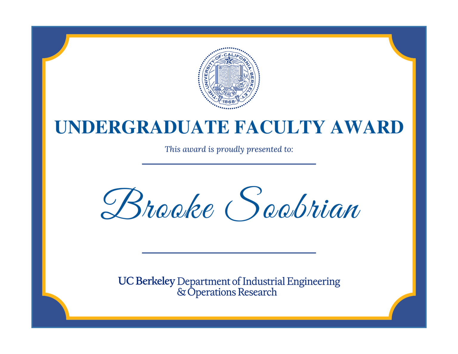 Undergraduate Faculty Award presented to Brooke Soobrian