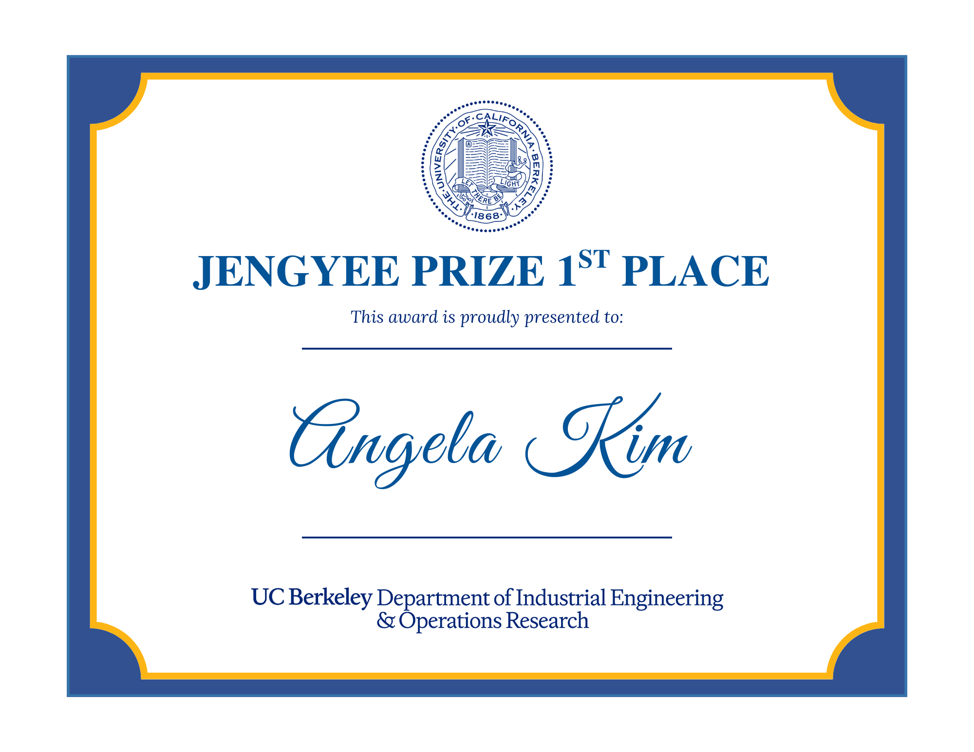 The Jegnyee prize first place awarded to Angela Kim