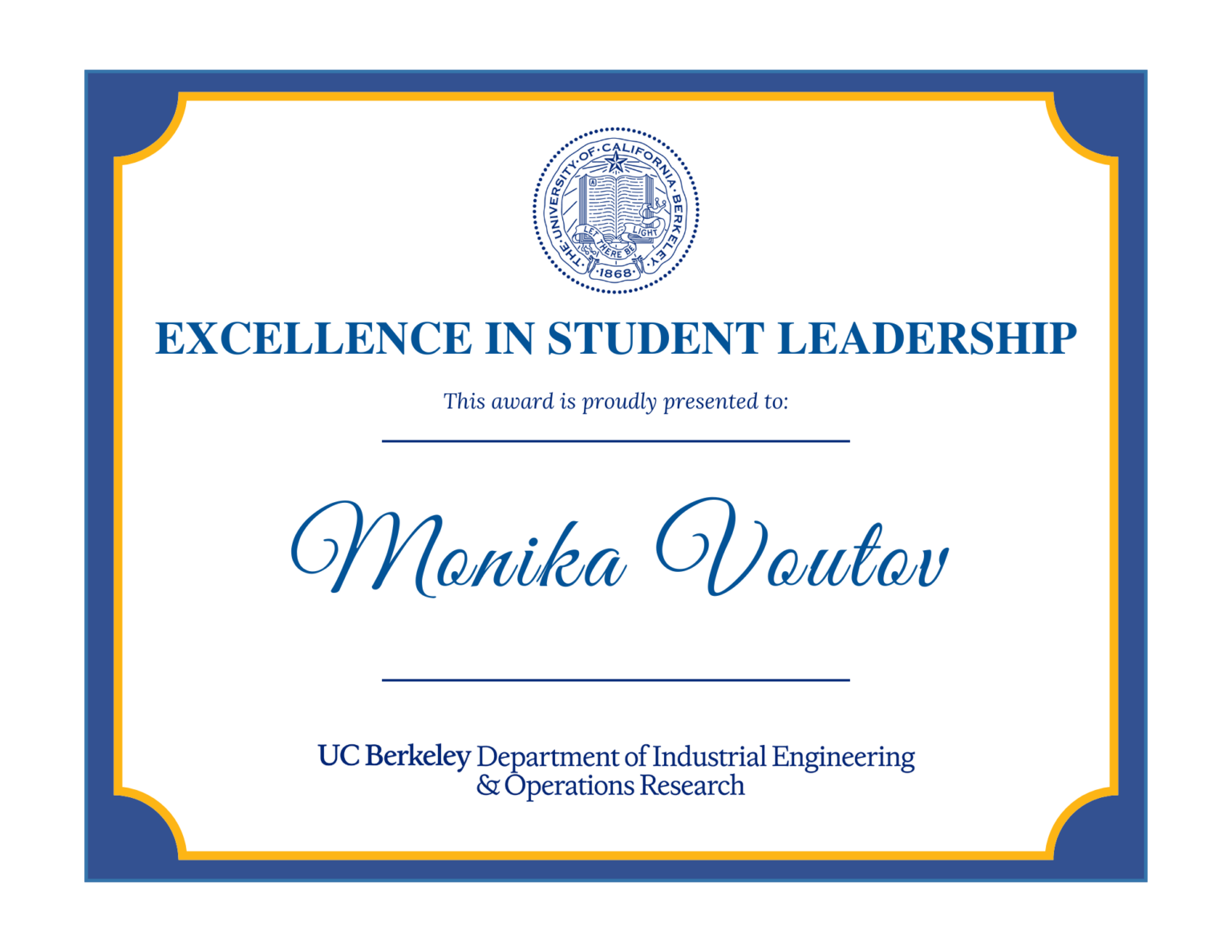 Excellence in student leadership prize awarded to Monika Voutov