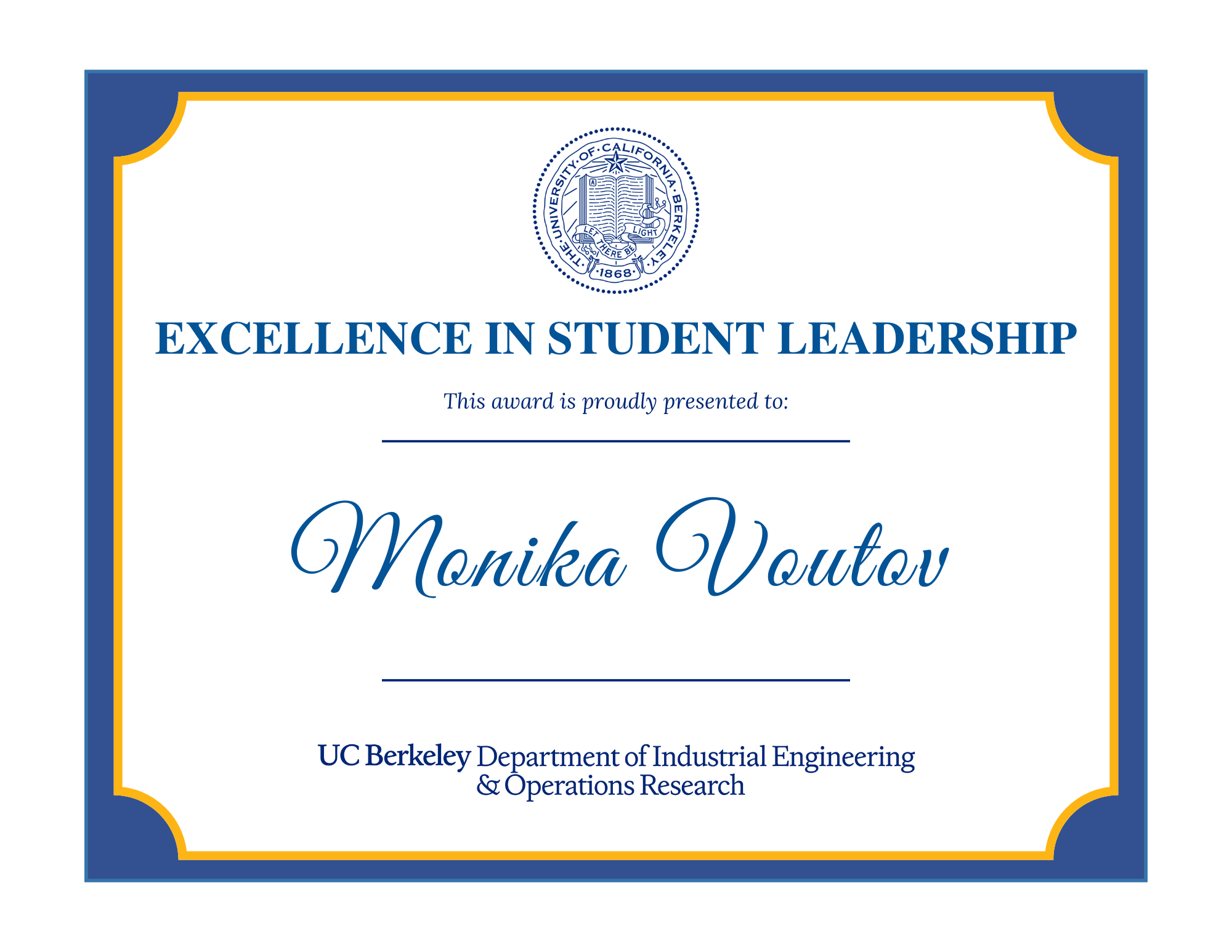 Excellence in student leadership prize awarded to Monika Voutov