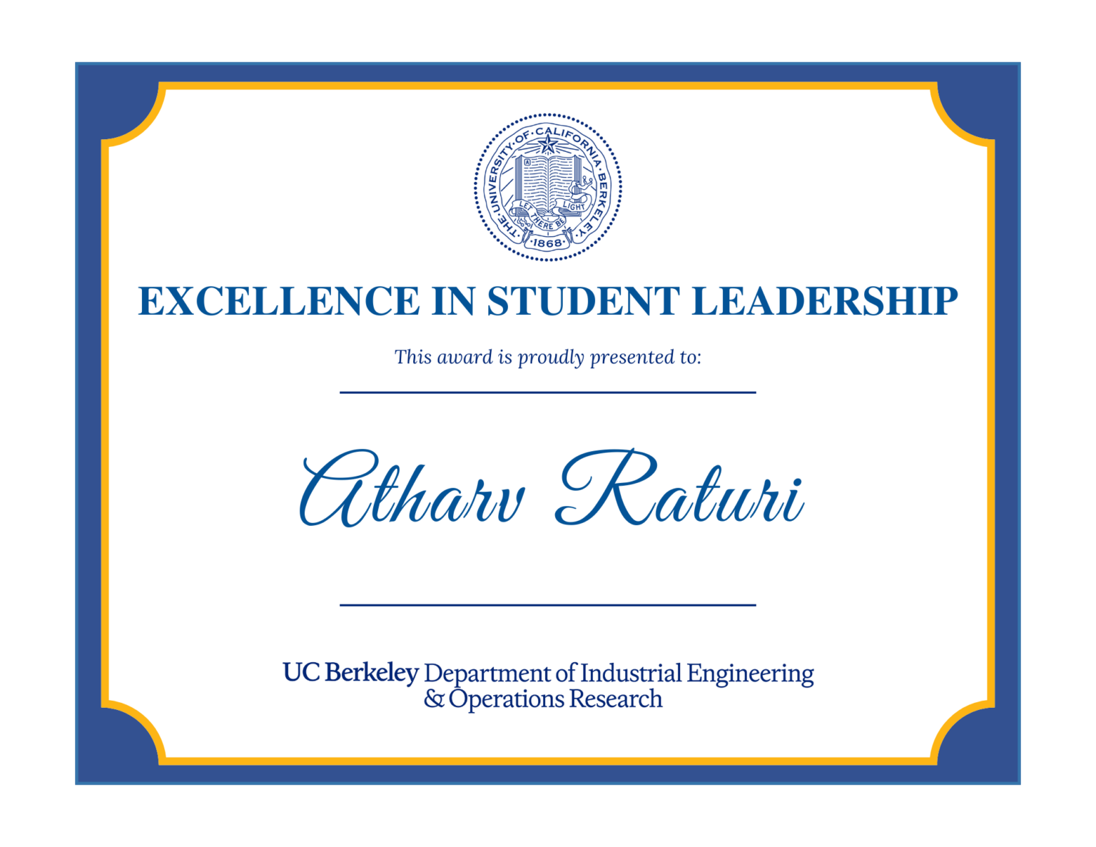 Excellence in student leadership prize awarded to Atharv Raturi