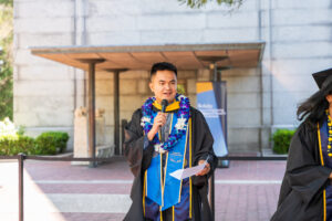 Jelo Francisco speaking at the IEOR commencement reception