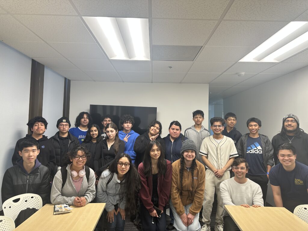 Group photo of high school students, along with Berkeley IEOR students, and Professor Phillip Kerger.
